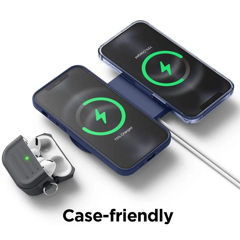 Étui chargeur pour Magsafe compatible avec iPhone 12 / 13, coque magnétique en silicone, protection avec tapis de charge sans fil - Bleu