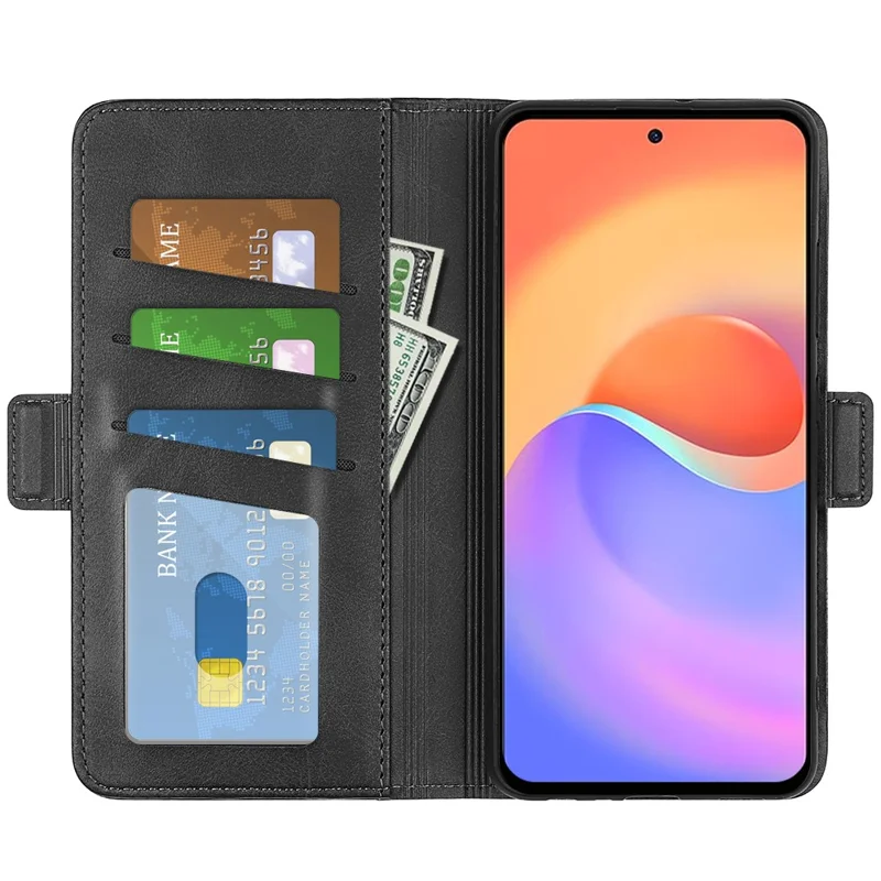 Textured PU Leather Wallet Phone Case for ZTE Libero 5G II, Shockproof Stand Folio Flip Cover - Black