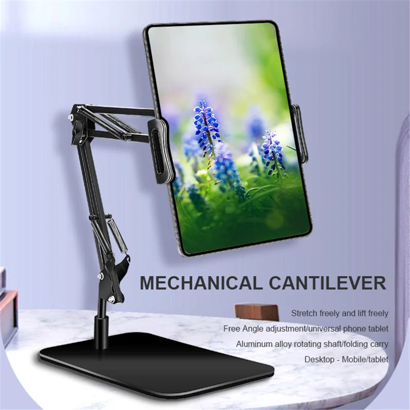 360 Degree Rotation Phone Stand Holder for 4-11 inch Tablet Flexible Adjustable Clamp Tablet Bracket with Square Bottom Base