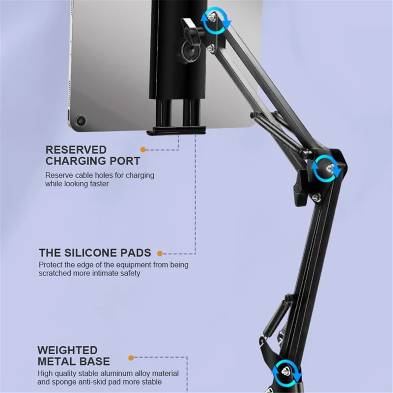 360 Degree Rotation Phone Stand Holder for 4-11 inch Tablet Flexible Adjustable Clamp Tablet Bracket with Square Bottom Base