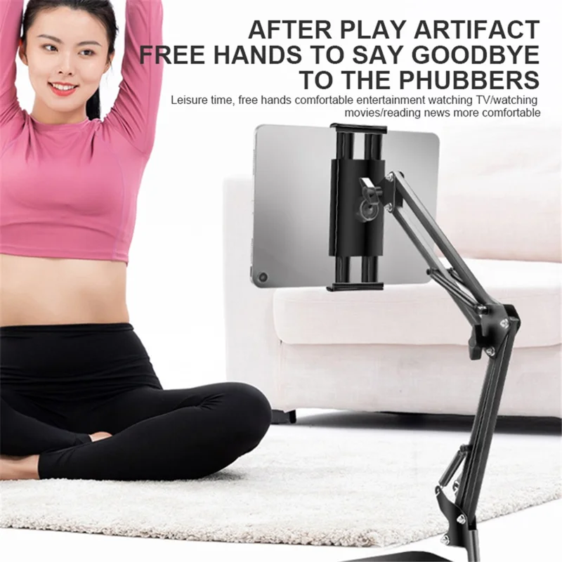 360 Degree Rotation Phone Stand Holder for 4-11 inch Tablet Flexible Adjustable Clamp Tablet Bracket with Square Bottom Base