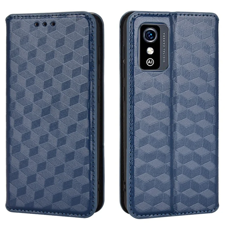Para Zte Blade L9 Impresso Rhombus Padrão Caixa da Carteira de Flip Stand TPU TPU Interno PU Colate Tape de Tope de Proteção - Azul