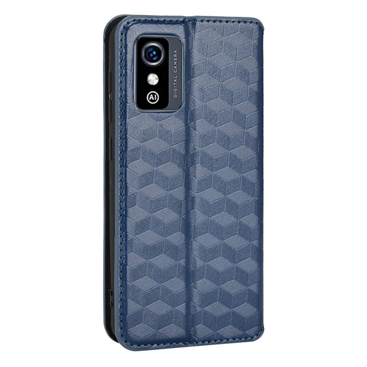 Para Zte Blade L9 Impresso Rhombus Padrão Caixa da Carteira de Flip Stand TPU TPU Interno PU Colate Tape de Tope de Proteção - Azul
