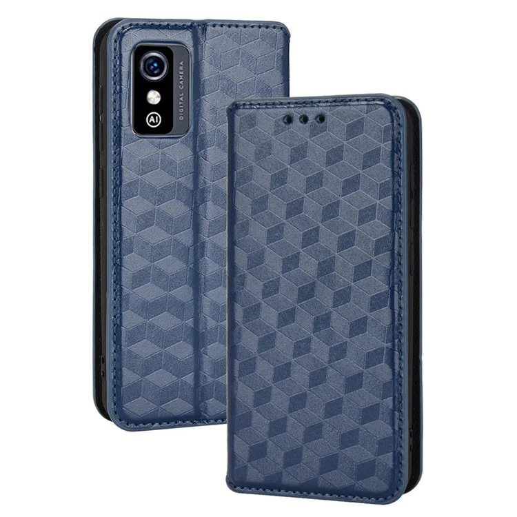 Para Zte Blade L9 Impresso Rhombus Padrão Caixa da Carteira de Flip Stand TPU TPU Interno PU Colate Tape de Tope de Proteção - Azul