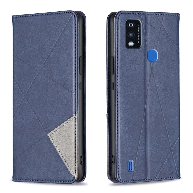 Para ZTE Blade A51 Imprinting Pattern Splicing Design Cover com Slots para Cartões Estojo de Visualização de Couro Celular - Azul