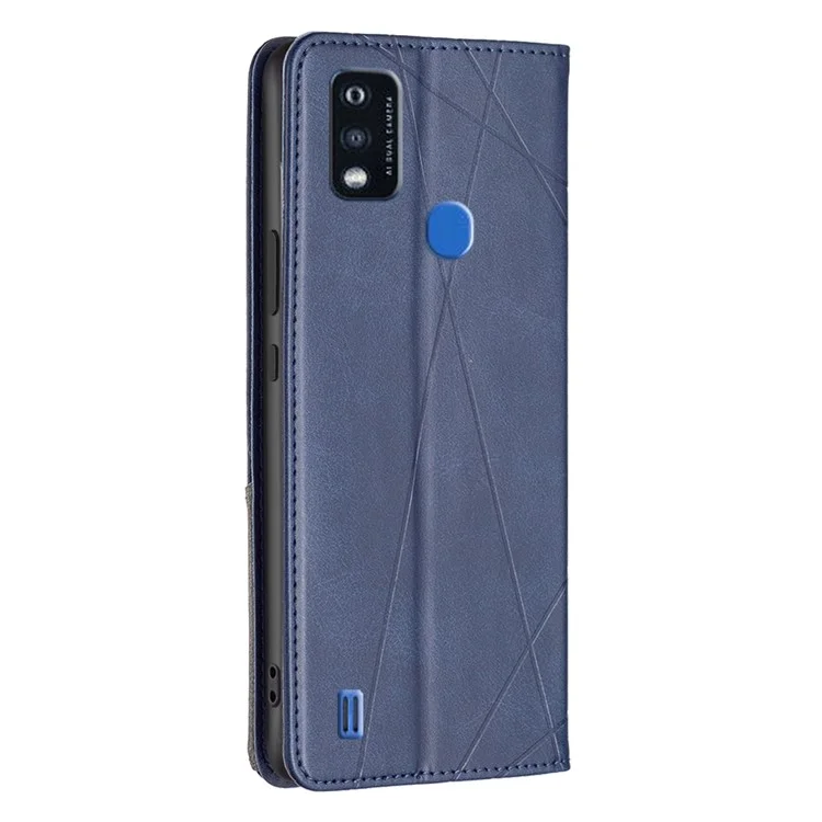 Para ZTE Blade A51 Imprinting Pattern Splicing Design Cover com Slots para Cartões Estojo de Visualização de Couro Celular - Azul