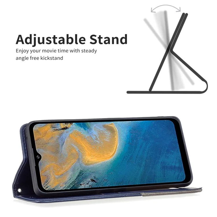 Para ZTE Blade A51 Imprinting Pattern Splicing Design Cover com Slots para Cartões Estojo de Visualização de Couro Celular - Azul