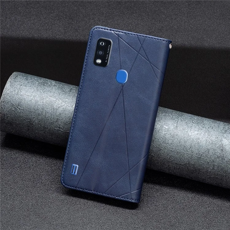 Para ZTE Blade A51 Imprinting Pattern Splicing Design Cover com Slots para Cartões Estojo de Visualização de Couro Celular - Azul