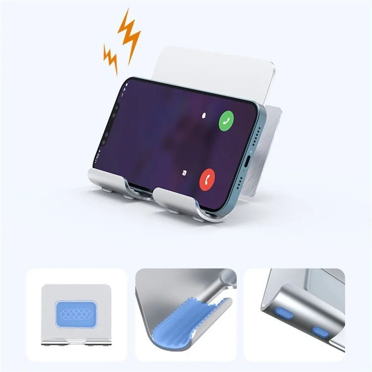 B87 Punch-Free Wall Mount Aluminiumlegierung Ständer Mit Nicht Markierender Klebstoff Für Telefone/tabletten - Silber-