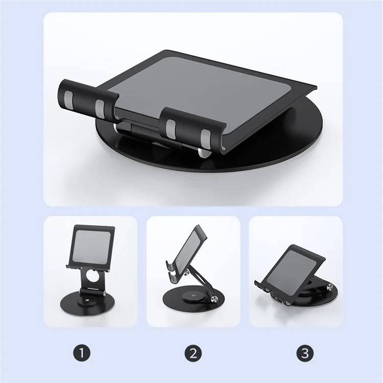 T6 Universal Aluminum Alloy Foldable Tablet Mobile Phone Holder Adjustable Desktop Tablet Bracket Stand - Black