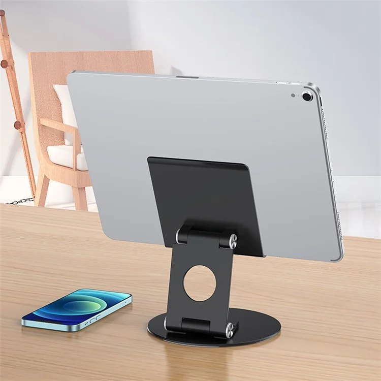 T6 Universal Aluminum Alloy Foldable Tablet Mobile Phone Holder Adjustable Desktop Tablet Bracket Stand - Black