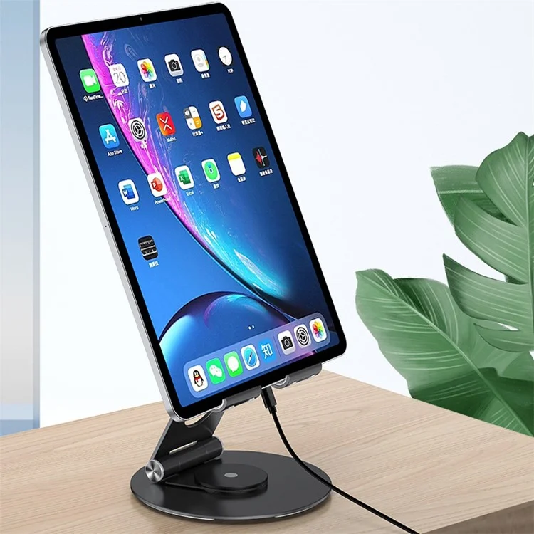 T6 Universal Aluminum Alloy Foldable Tablet Mobile Phone Holder Adjustable Desktop Tablet Bracket Stand - Black