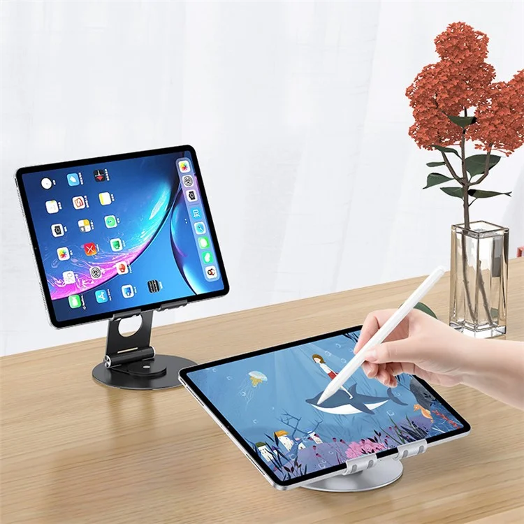 T6 Universal Aluminum Alloy Foldable Tablet Mobile Phone Holder Adjustable Desktop Tablet Bracket Stand - Black
