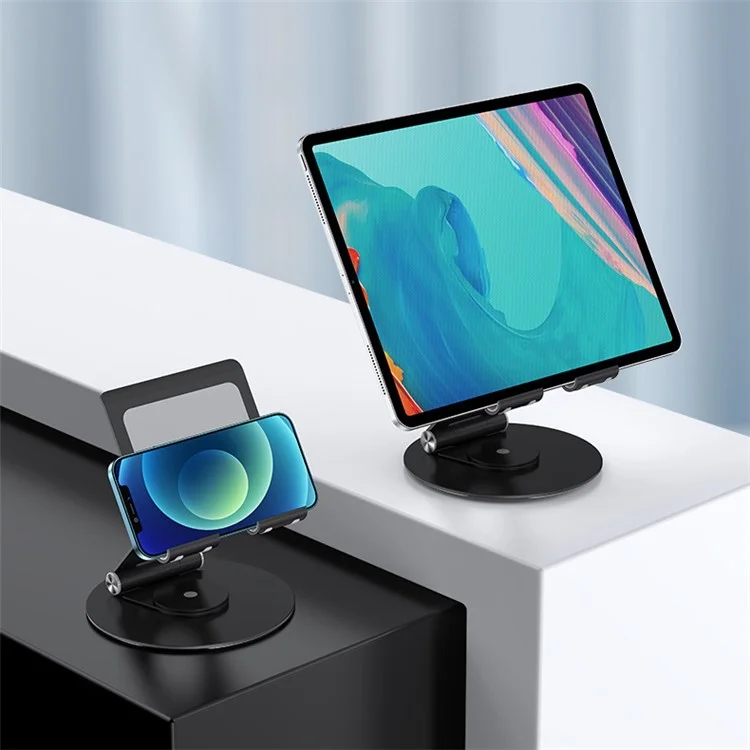 T6 Universal Aluminum Alloy Foldable Tablet Mobile Phone Holder Adjustable Desktop Tablet Bracket Stand - Black