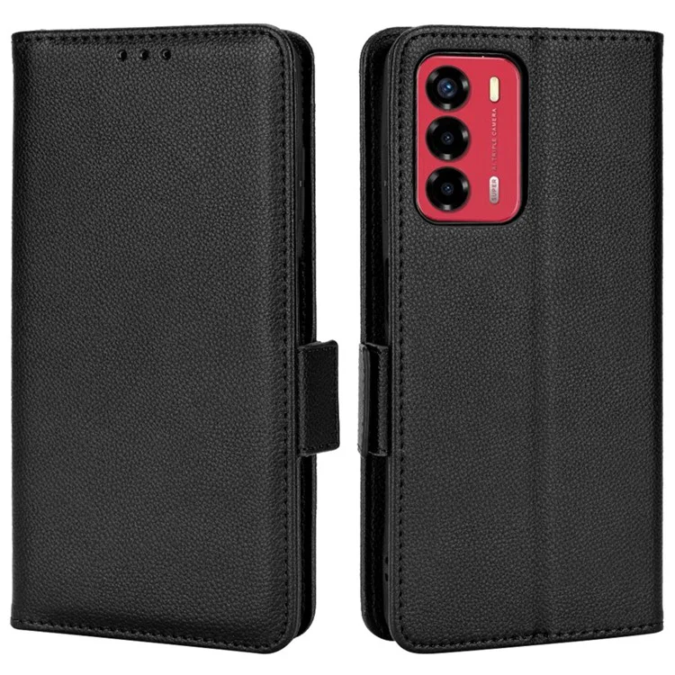 Litchi Texture Phone Case for ZTE Blade A72/Blade V40 Vita, Wallet PU Leather Cover with Adjustable Stand - Black