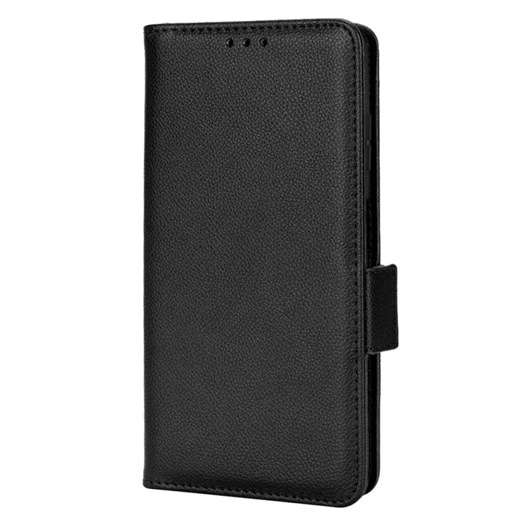 Litchi Texture Phone Case for ZTE Blade A72/Blade V40 Vita, Wallet PU Leather Cover with Adjustable Stand - Black