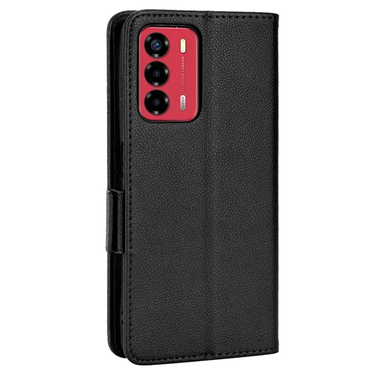 Litchi Texture Phone Case for ZTE Blade A72/Blade V40 Vita, Wallet PU Leather Cover with Adjustable Stand - Black