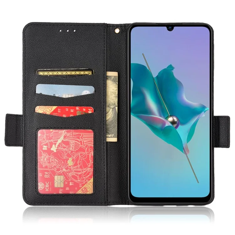 Litchi Texture Phone Case for ZTE Blade A72/Blade V40 Vita, Wallet PU Leather Cover with Adjustable Stand - Black