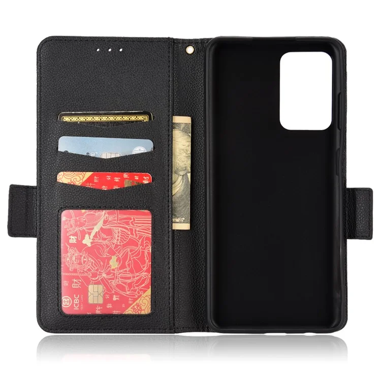 Litchi Texture Phone Case for ZTE Blade A72/Blade V40 Vita, Wallet PU Leather Cover with Adjustable Stand - Black