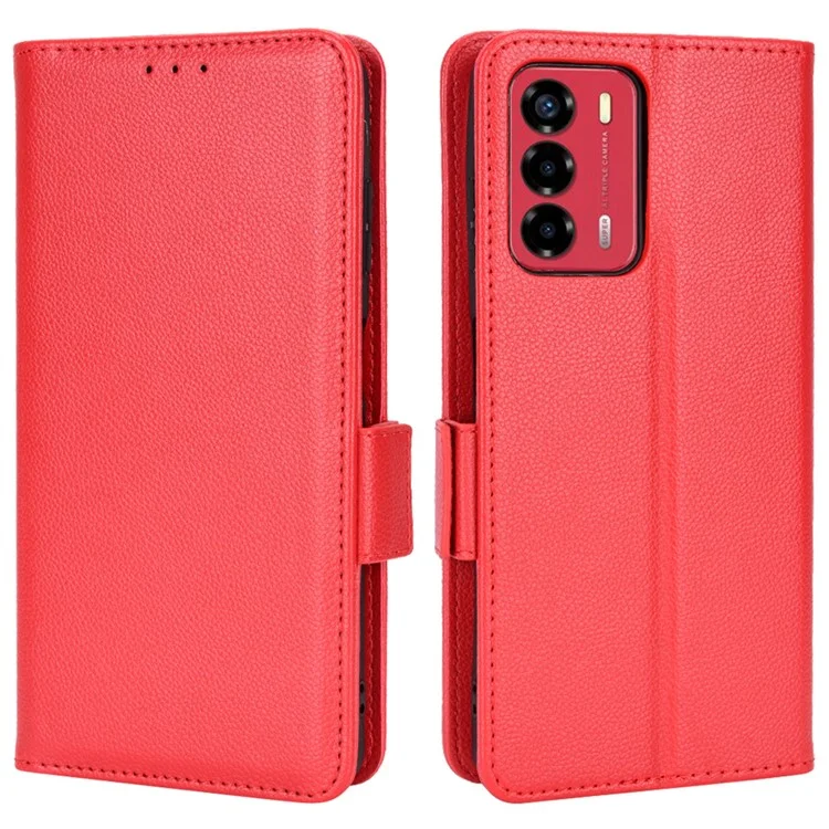 Litchi Texture Phone Case for ZTE Blade A72/Blade V40 Vita, Wallet PU Leather Cover with Adjustable Stand - Red