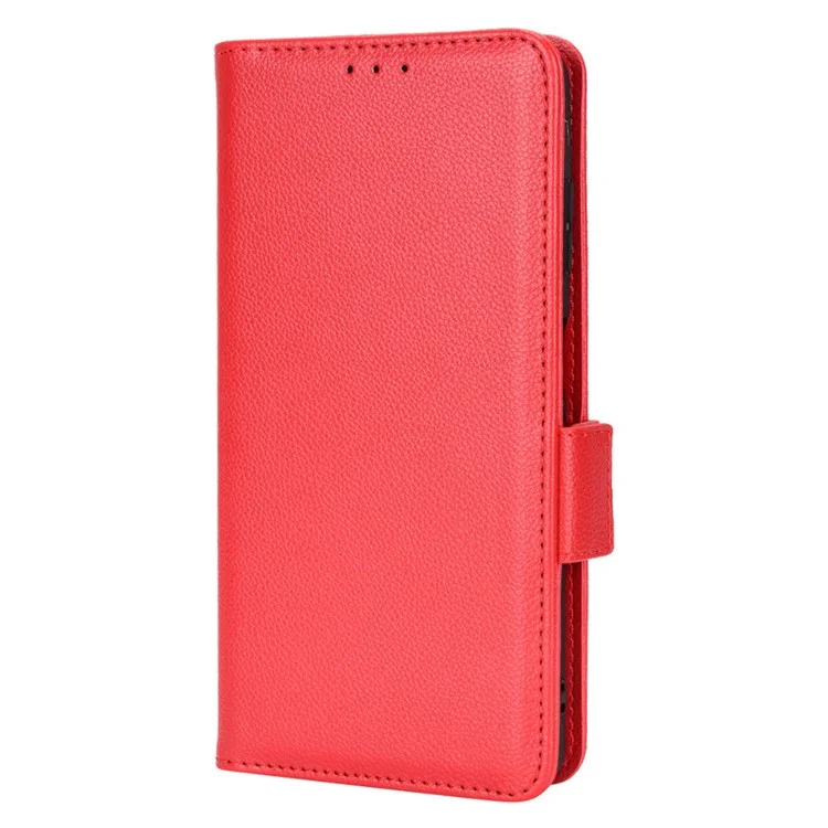 Litchi Texture Phone Case for ZTE Blade A72/Blade V40 Vita, Wallet PU Leather Cover with Adjustable Stand - Red