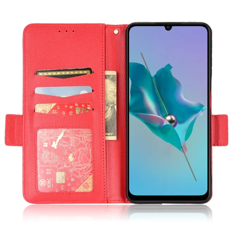 Litchi Texture Phone Case for ZTE Blade A72/Blade V40 Vita, Wallet PU Leather Cover with Adjustable Stand - Red