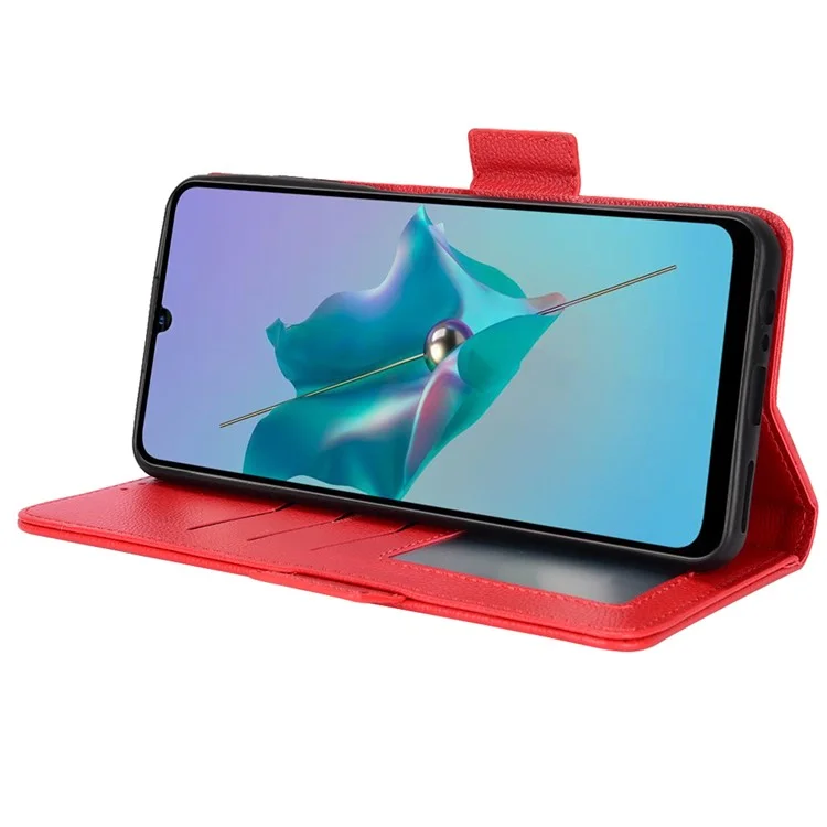 Litchi Texture Phone Case for ZTE Blade A72/Blade V40 Vita, Wallet PU Leather Cover with Adjustable Stand - Red