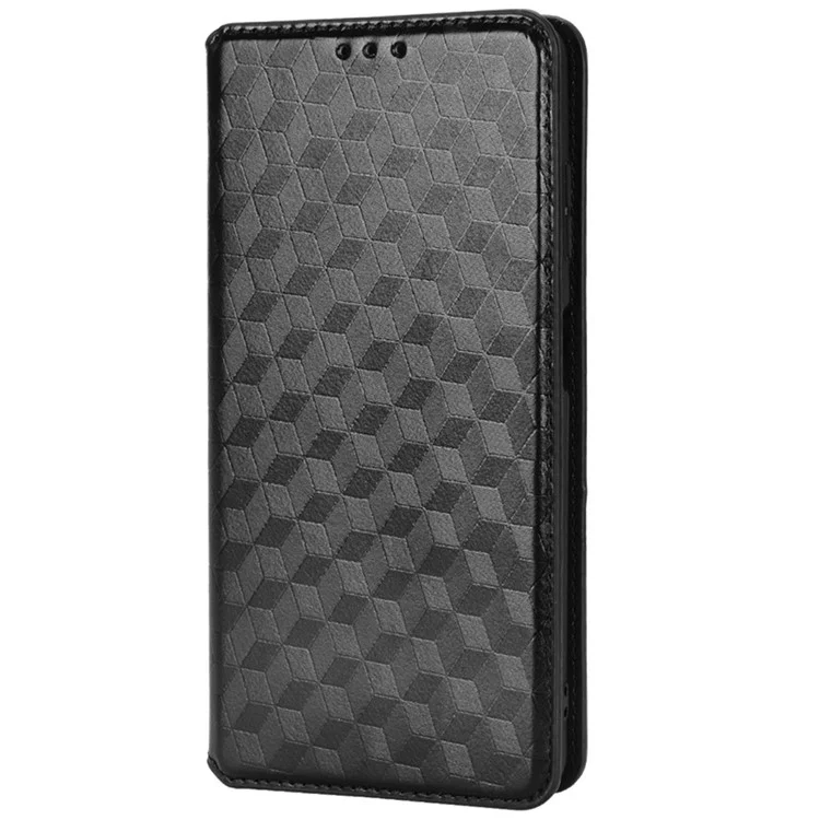 Pour ZTE Blade A72/Blade V40 Vita Rhombus Imprinted Phone Case Magnetic Auto Closing PU Leather Wallet Stand Shell - Noir