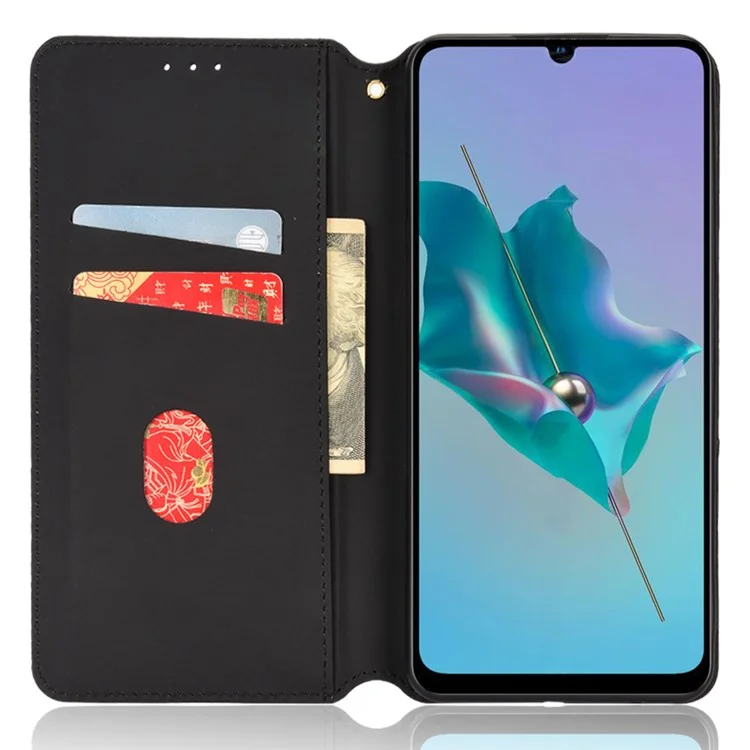 Pour ZTE Blade A72/Blade V40 Vita Rhombus Imprinted Phone Case Magnetic Auto Closing PU Leather Wallet Stand Shell - Noir