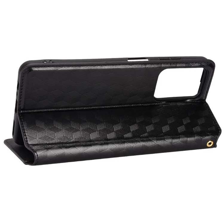 Pour ZTE Blade A72/Blade V40 Vita Rhombus Imprinted Phone Case Magnetic Auto Closing PU Leather Wallet Stand Shell - Noir