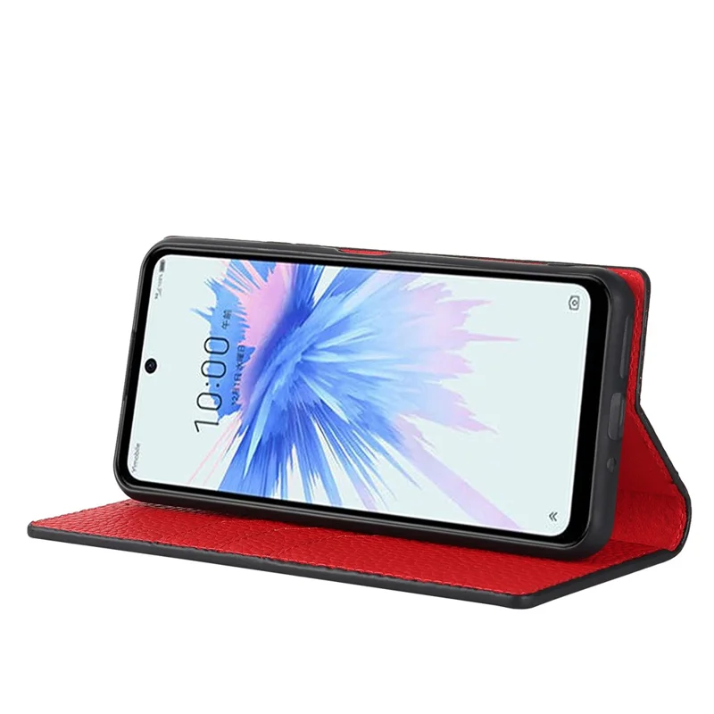 Litchi Texture Genuine Leather Case for ZTE Libero 5G II, Wallet Stand Protective Phone Cover with Hand Strap - Black