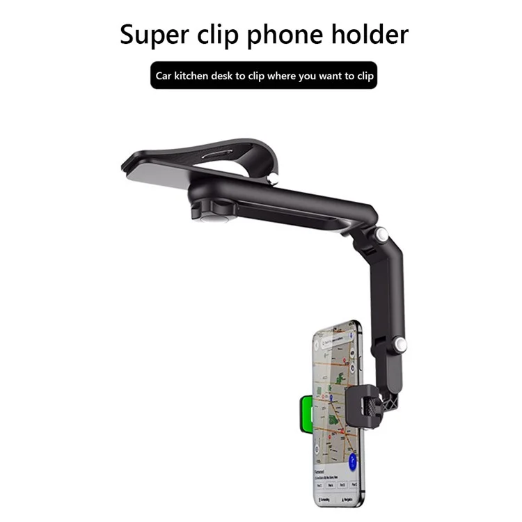 JY-055 Sun Visor Car Soportero Monte Multifuncional Panel de Teléfono Celular Monte Del Clip de Teléfono de la Cuna Del Brazo Del Brazo Ajustable - Negro