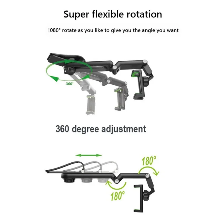 JY-055 Sun Visor Car Phone Holder Mount Multifunctional Cell Phone Stand Universal Adjustable Arm Cradles Phone Clip Mount - Black