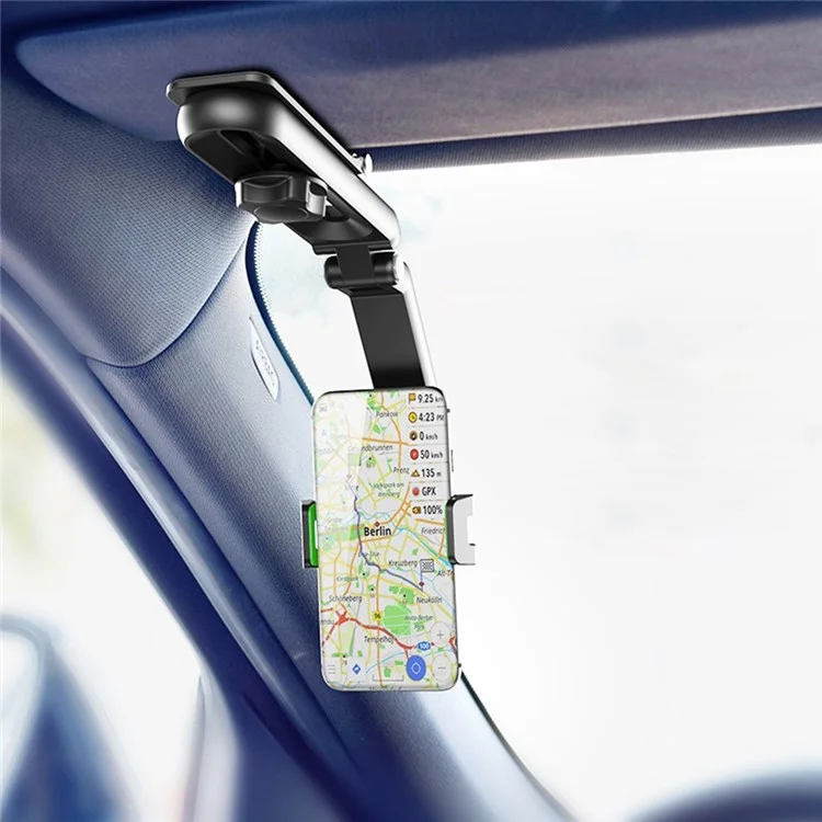 JY-055 Sun Visor Car Telefonhalter Montieren Multifunktionale Mobiltelefonständer Universelle Verstellbare Armrockung Telefon Clip Mount - Schwarz