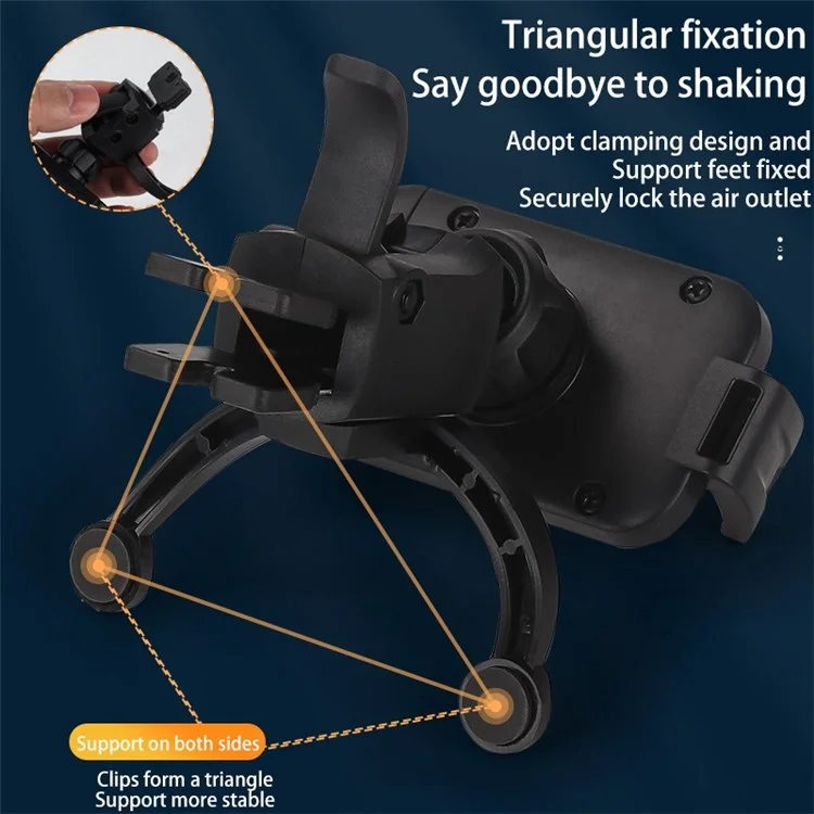 JY-61 Car Air Vent Mount Stand Car Navigation Phone Holder 360-Degree Rotatable for Cell Phones and Tablets - Black