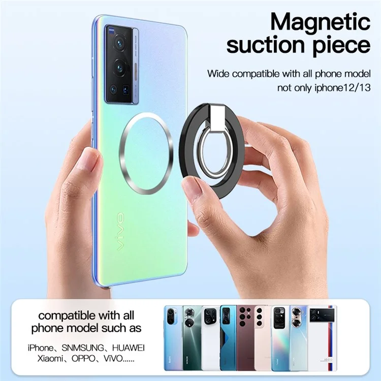 Compatibile con gli accessori MagSafe Supporto magnetico per telefono con anello Compatibile con iPhone 13 / 12 Serie Anello regolabile per dita Supporto a 360 gradi Rotazione 180 gradi Piegatura - Nero