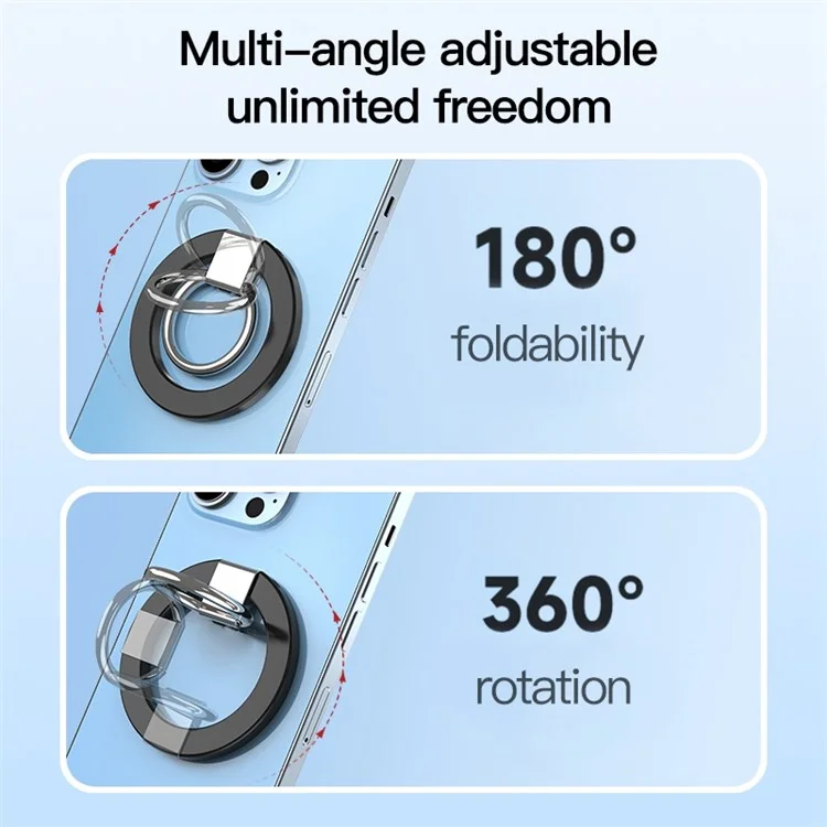 Compatibile con gli accessori MagSafe Supporto magnetico per telefono con anello Compatibile con iPhone 13 / 12 Serie Anello regolabile per dita Supporto a 360 gradi Rotazione 180 gradi Piegatura - Nero