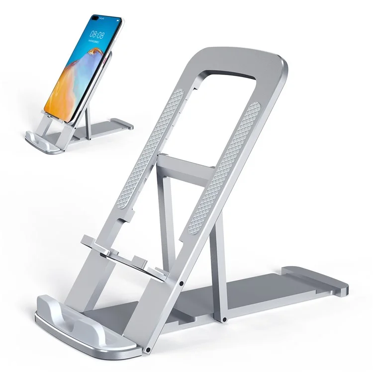 J01 Universal Foldable Mobile Phone Tablet Bracket Aluminum Alloy Desktop Cellphone Holder Stand - Silver