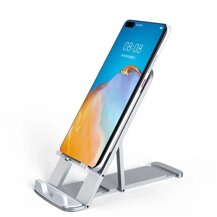 J01 Universal Foldable Mobile Phone Tablet Bracket Aluminum Alloy Desktop Cellphone Holder Stand - Silver