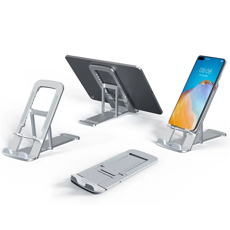 J01 Universal Foldable Mobile Phone Tablet Bracket Aluminum Alloy Desktop Cellphone Holder Stand - Silver