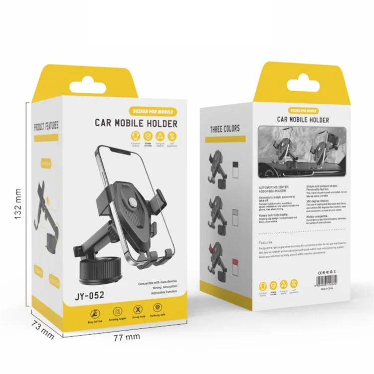 JY-052 Long Arm Suction Cup Phone Mount Car Dashboard Windshield Hands-Free Cell Phone Holder for Smart Devices Between 68mm-95mm Width - Grey