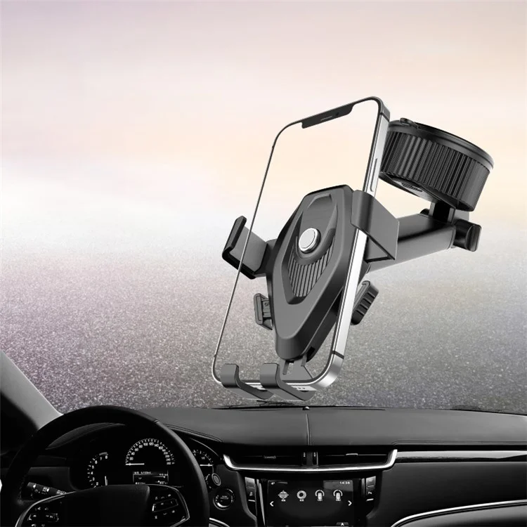 JY-052 Long Arm Suction Cup Phone Mount Car Dashboard Windshield Hands-Free Cell Phone Holder for Smart Devices Between 68mm-95mm Width - Grey