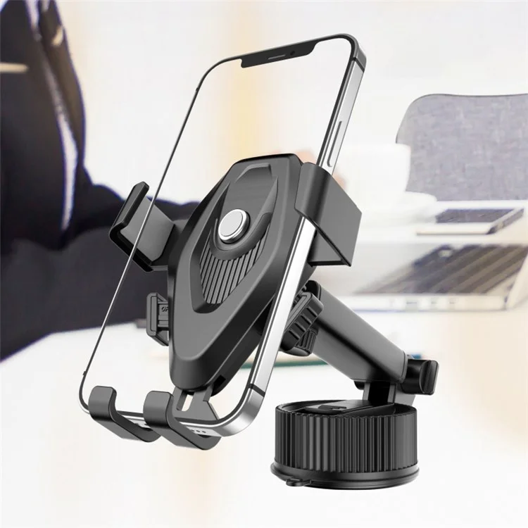 JY-052 Long Arm Suction Cup Phone Mount Car Dashboard Windshield Hands-Free Cell Phone Holder for Smart Devices Between 68mm-95mm Width - Grey