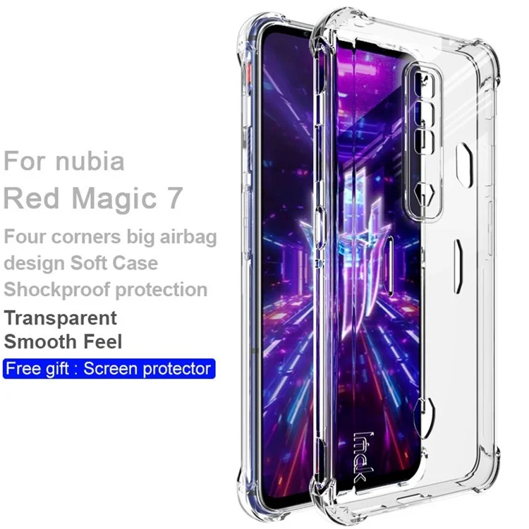IMAK TPU Case per ZTE nubia Red Magic 7, Airbag Antishock Trasparente TPU Custodia Telefonica con Protezione Schermo - Trasparente
