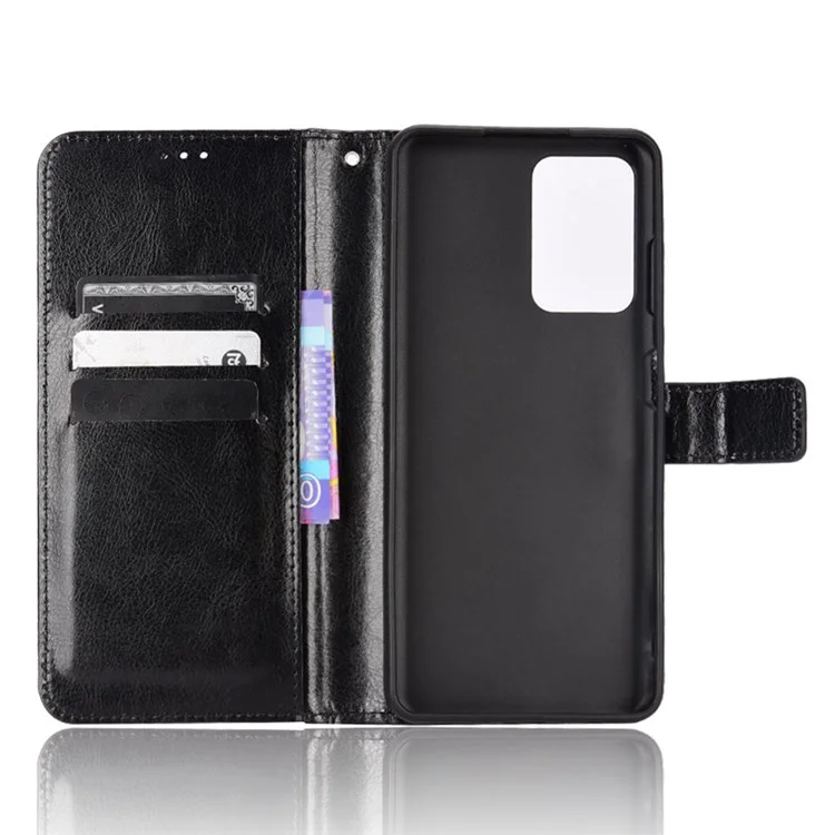 For ZTE Blade A72/Blade V40 Vita Split Leather+TPU Wallet Folio Phone Case Crazy Horse Texture Stand Anti-scratch Cell Phone Shell - Black