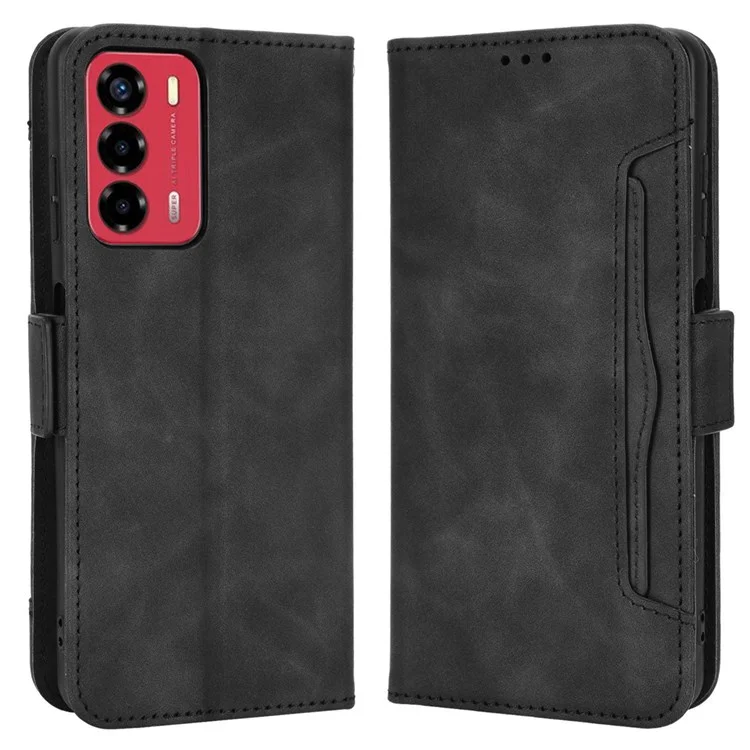 For ZTE Blade A72/V40 Vita Multiple Card Slots PU Leather Stand Case Drop-proof Wallet Phone Cover - Black