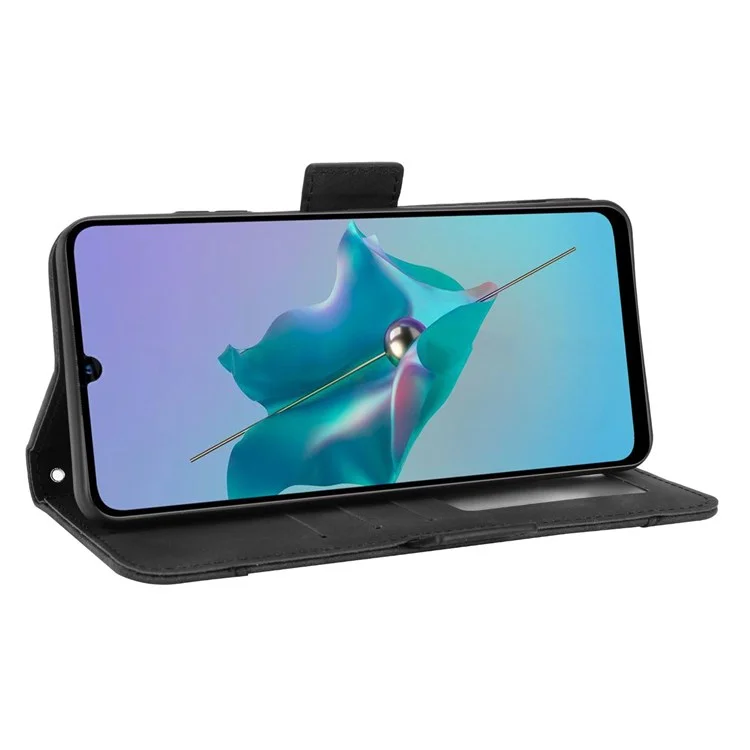 For ZTE Blade A72/V40 Vita Multiple Card Slots PU Leather Stand Case Drop-proof Wallet Phone Cover - Black