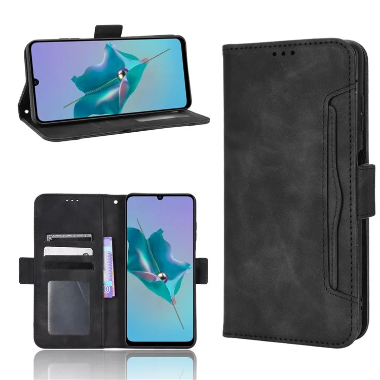 For ZTE Blade A72/V40 Vita Multiple Card Slots PU Leather Stand Case Drop-proof Wallet Phone Cover - Black