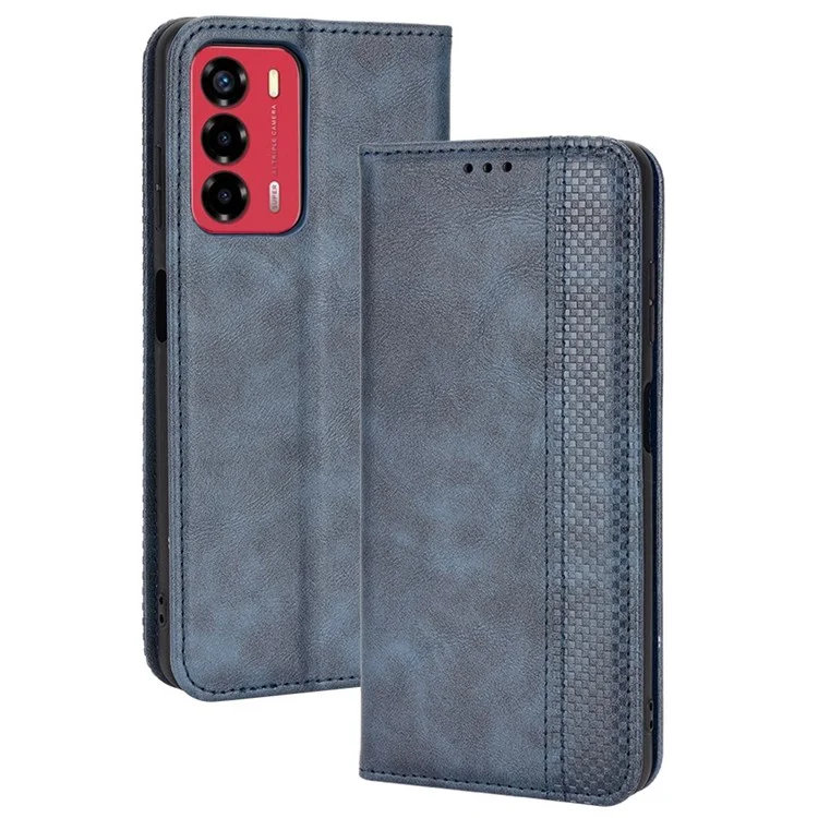 Für ZTE Blade A72/V40 Vita Mosaic Imprinted Retro Leather Stand Case Magnetischer Verschluss Geldbörse Handyhülle - Blau