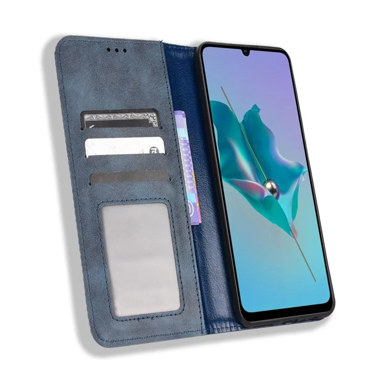 Für ZTE Blade A72/V40 Vita Mosaic Imprinted Retro Leather Stand Case Magnetischer Verschluss Geldbörse Handyhülle - Blau
